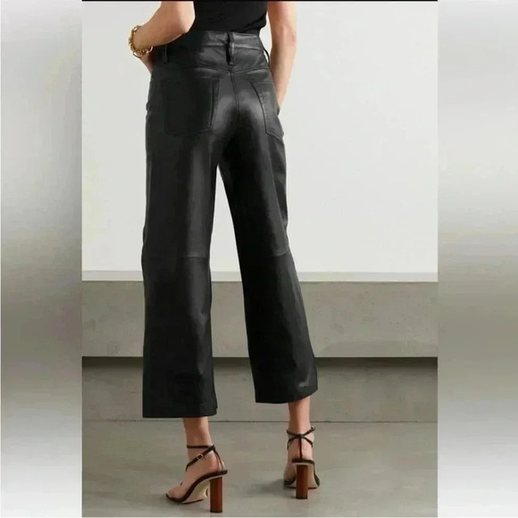 NWT Frame Denim High Rise Wide Leg Crop Leather Pants Jeans Noir Black 27 - Picture 4 of 7